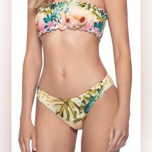 PQ Swim Bikini Set Oasis Remi Ruched Bandeau/Embroidered Side Tie Bottom Medium